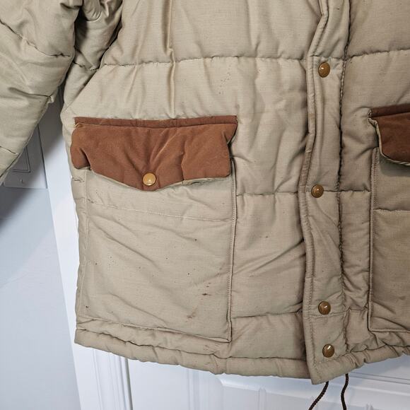 Vintage Puffer Coat Mens Sz Large Tan Brown 80s Utility Farm Ranch Western Warm - Picture 4 of 12